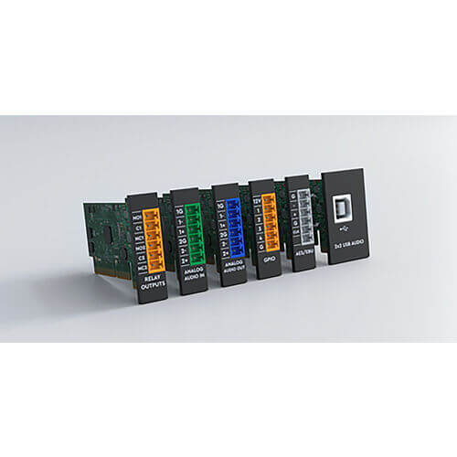 Xilica Solaro Series Dual-Channel Line Level Output I/O Card showcasing its software-controlled functionality.
