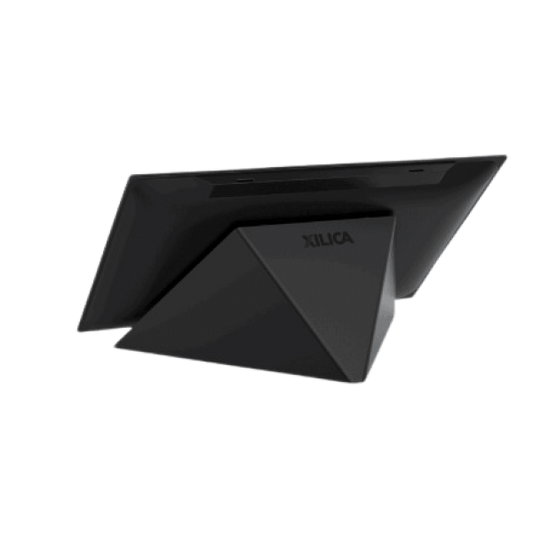 Xilica XT80-TTS Table Stand for XTouch 80 in Matt Black, featuring an integrated cable conduit, designed by StudioX.