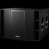 Pioneer XPRS-215S 1200W Dual 15-inch Active Subwoofer showcasing its angled design for enhanced low frequencies.