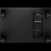 Rear view of the Pioneer XPRS-215S 1200W Dual 15" Active Subwoofer showcasing its design and connectivity options.