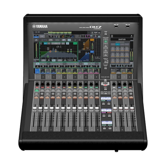 Yamaha DM7C 72-Channel Digital Mixer featuring 16 mic preamps and motorized faders.