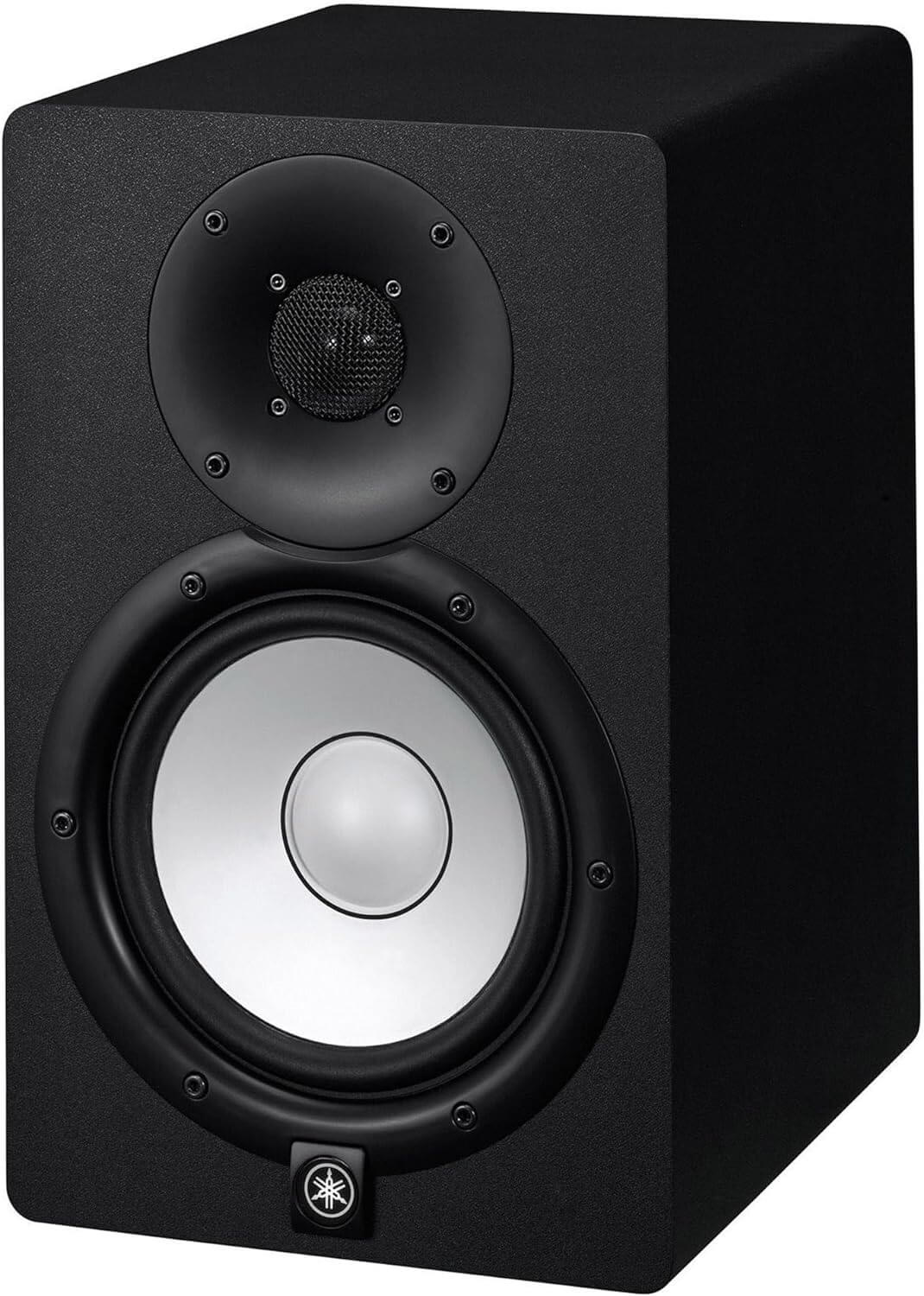 Yamaha HS8 8-inch powered studio monitor in black, showcasing its sleek design and professional audio equipment features.