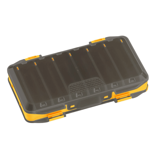 SP PAN 182 DUAL Transparent Black/Yellow Double-Sided Lure Box measuring 176x104x37mm