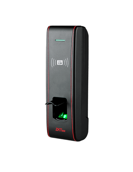 ZKTeco F16 Biometric Fingerprint and RFID Reader, an outdoor device designed for secure access control.