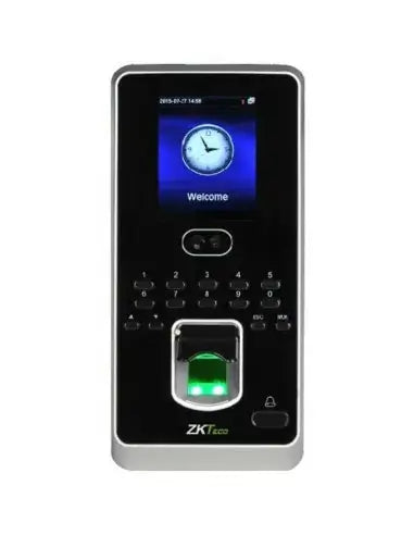 ZKTeco MultiBio 800 device featuring facial and fingerprint recognition technology for access control.