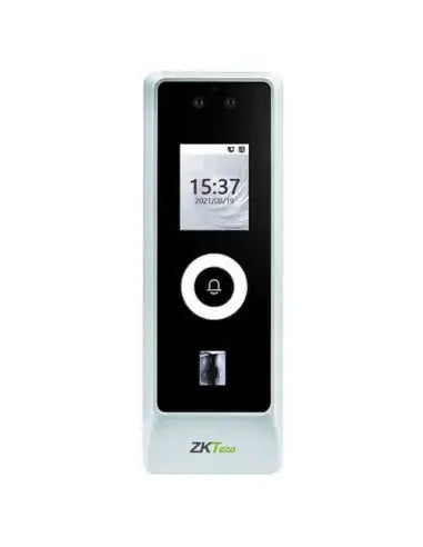 ZKTeco outdoor access reader featuring facial recognition and fingerprint scanning capabilities.
