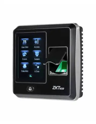 ZKTeco SF300 touchscreen access control and attendance device showcasing its interface and features.