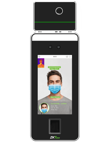 ZKTeco V5 Temperature Detection Terminal with facial and palm recognition for access control.