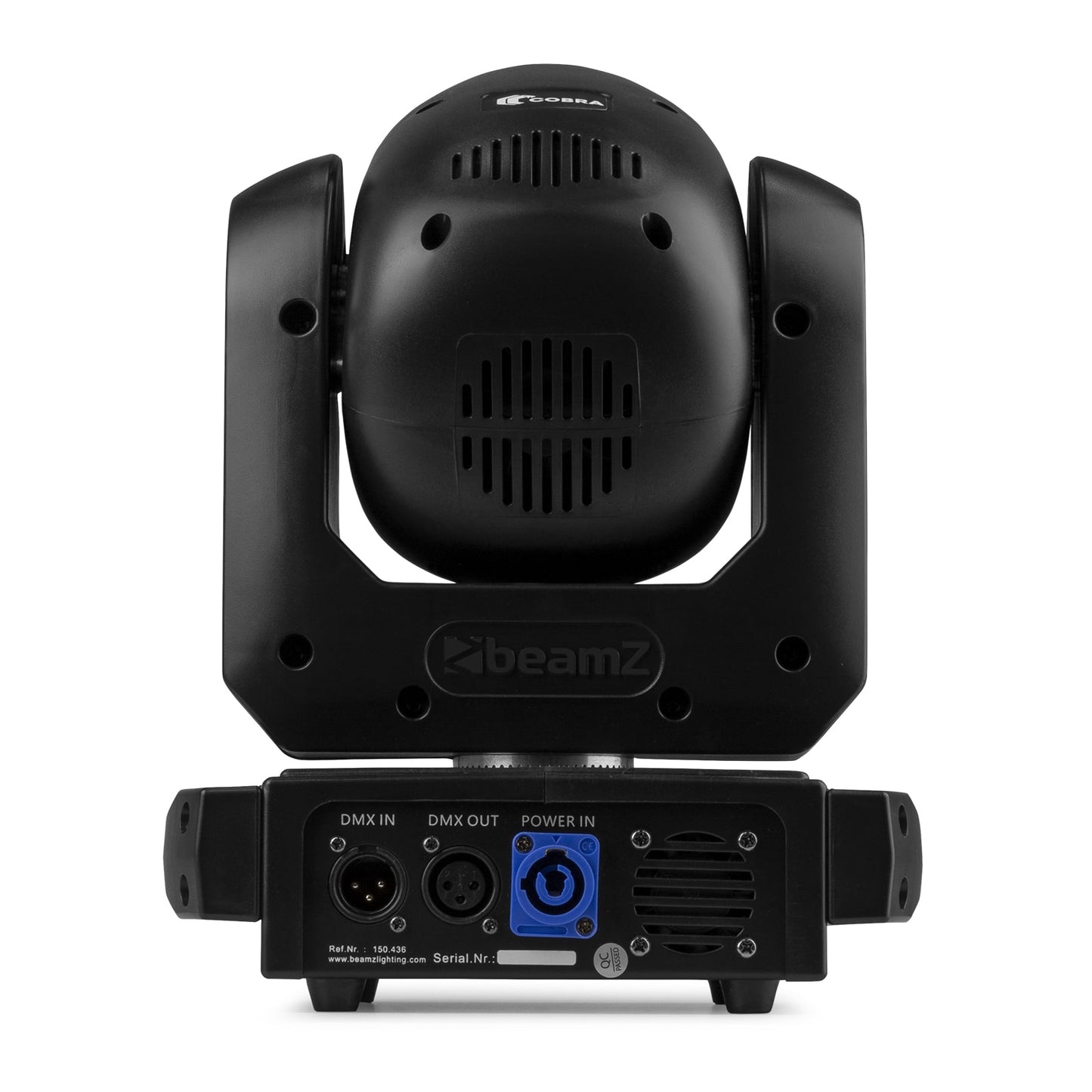 Back view of the beamZ Cobra 720 LED Wash Moving Head with Zoom featuring vibrant color mixing and electronic zoom.