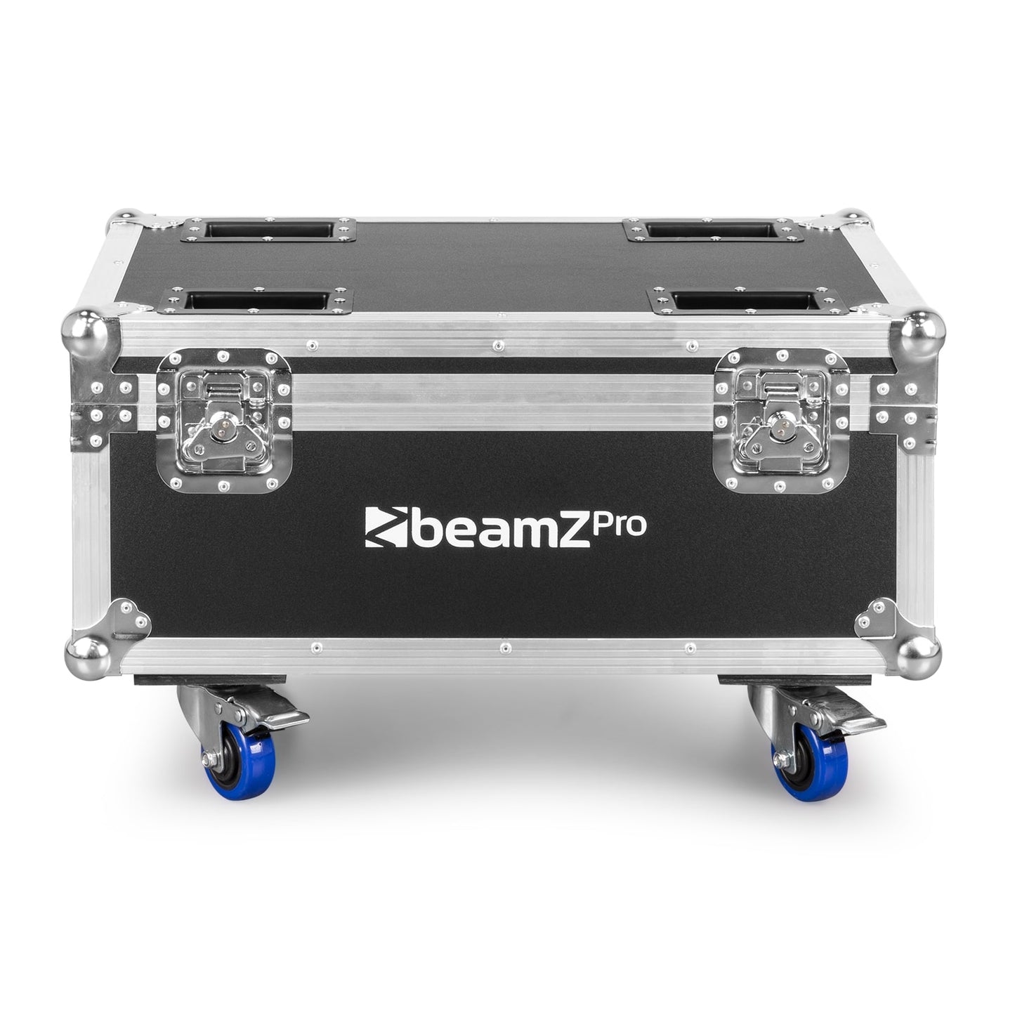 Front view of the closed beamZ FL72 Flightcase with butterfly locks, aluminum profiles, and foam inserts for 8 StarColor72 Wash Lights.