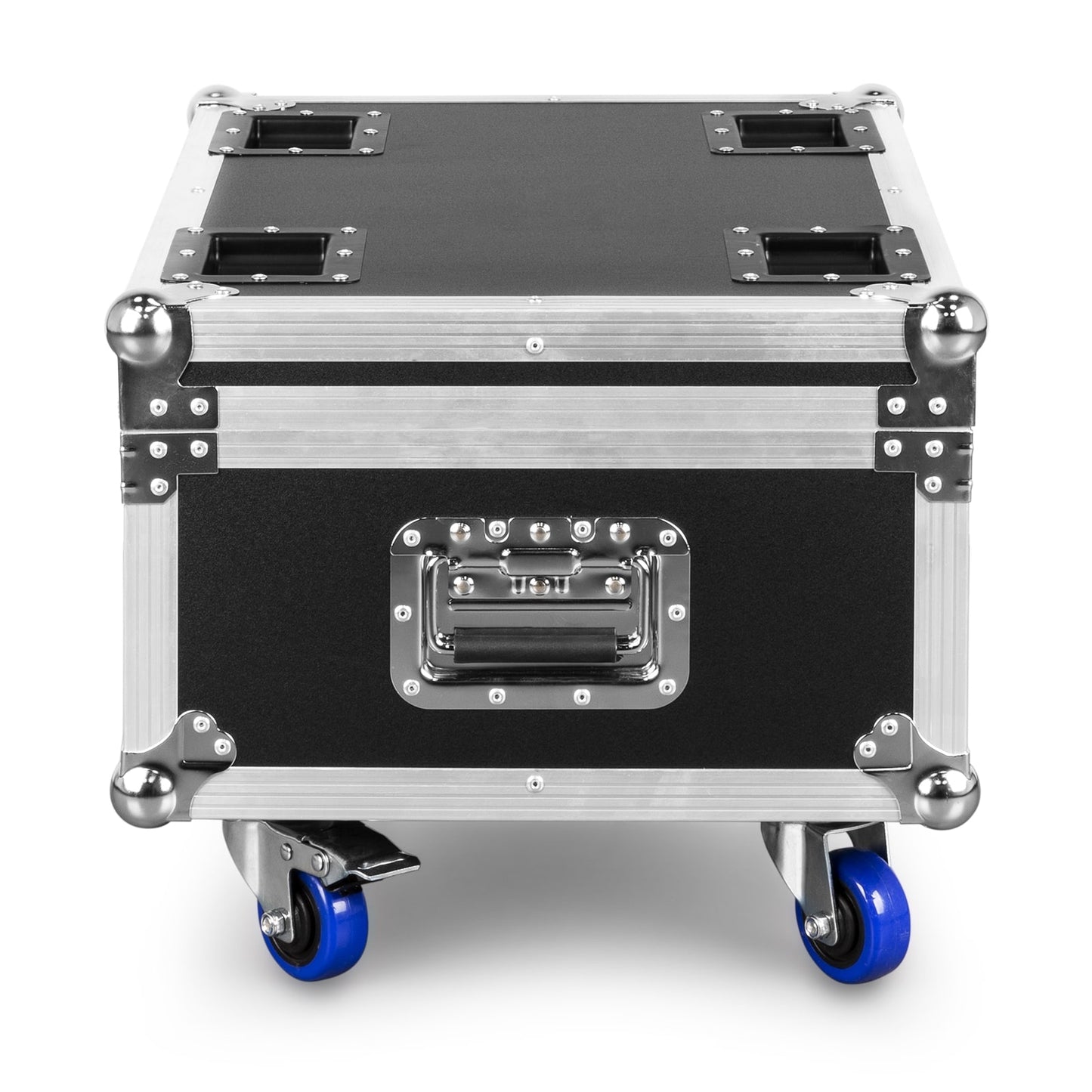 Side view of the closed beamZ FL72 Flightcase with butterfly locks, aluminum profiles, and foam inserts for 8 StarColor72 Wash Lights.