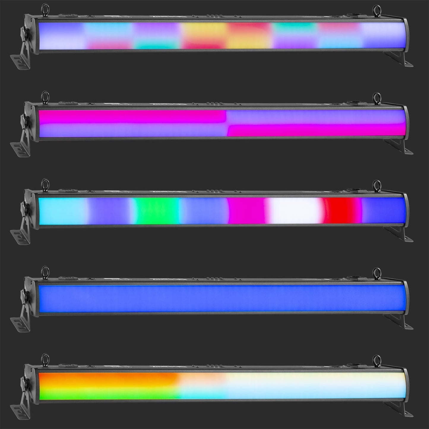 Effects view of the beamZ LCB224 LED Bar featuring 224x SMD RGB LEDs for dynamic and vibrant lighting effects. Ideal for stages, clubs, and installations 6.