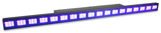 Front angled view of the beamZ LCB48 UV LED Bar with 18 UV LEDs and DMX control.
