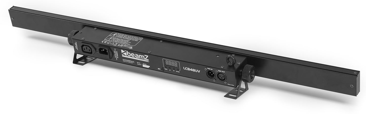 Back angled view of the beamZ LCB48 UV LED Bar with 18 UV LEDs and DMX control.