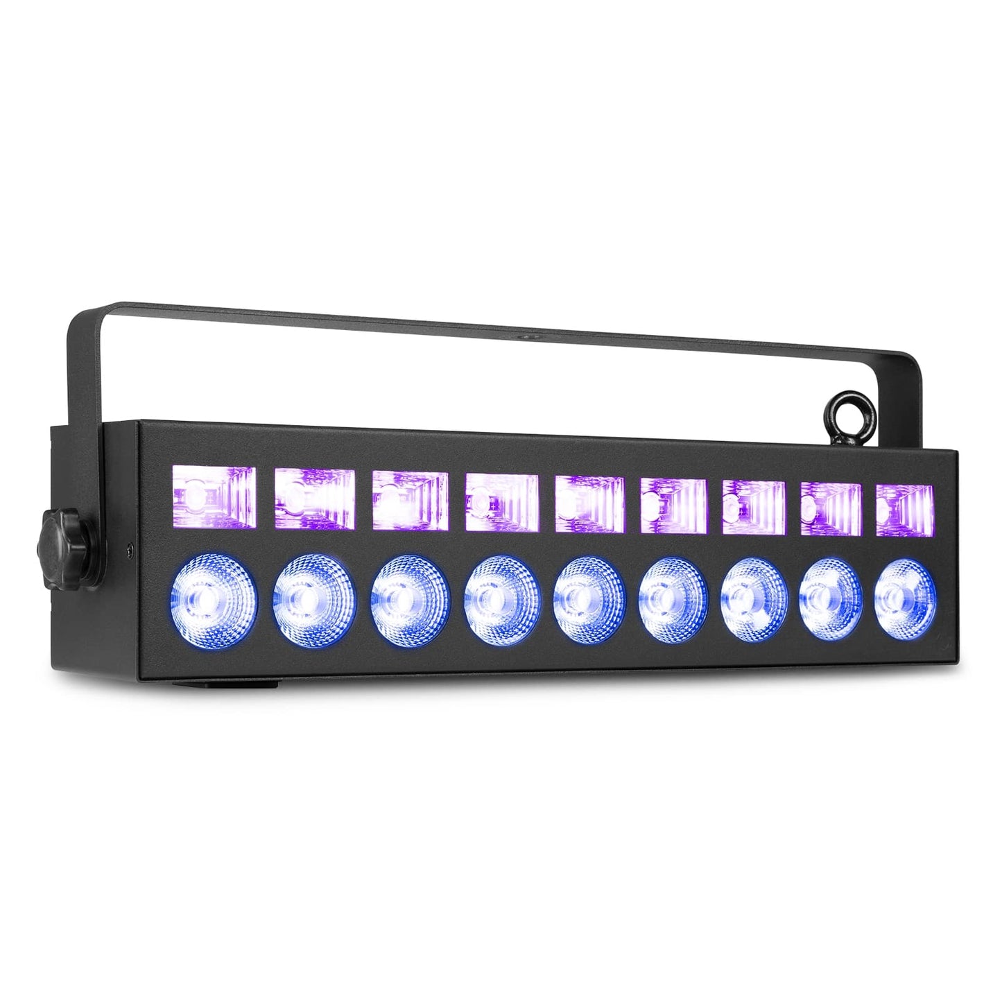 Front angled view of the beamZ LCB99 LED Bar with 9x 6W RGBW LEDs and 9x 3W UV LEDs for dynamic lighting effects 1.