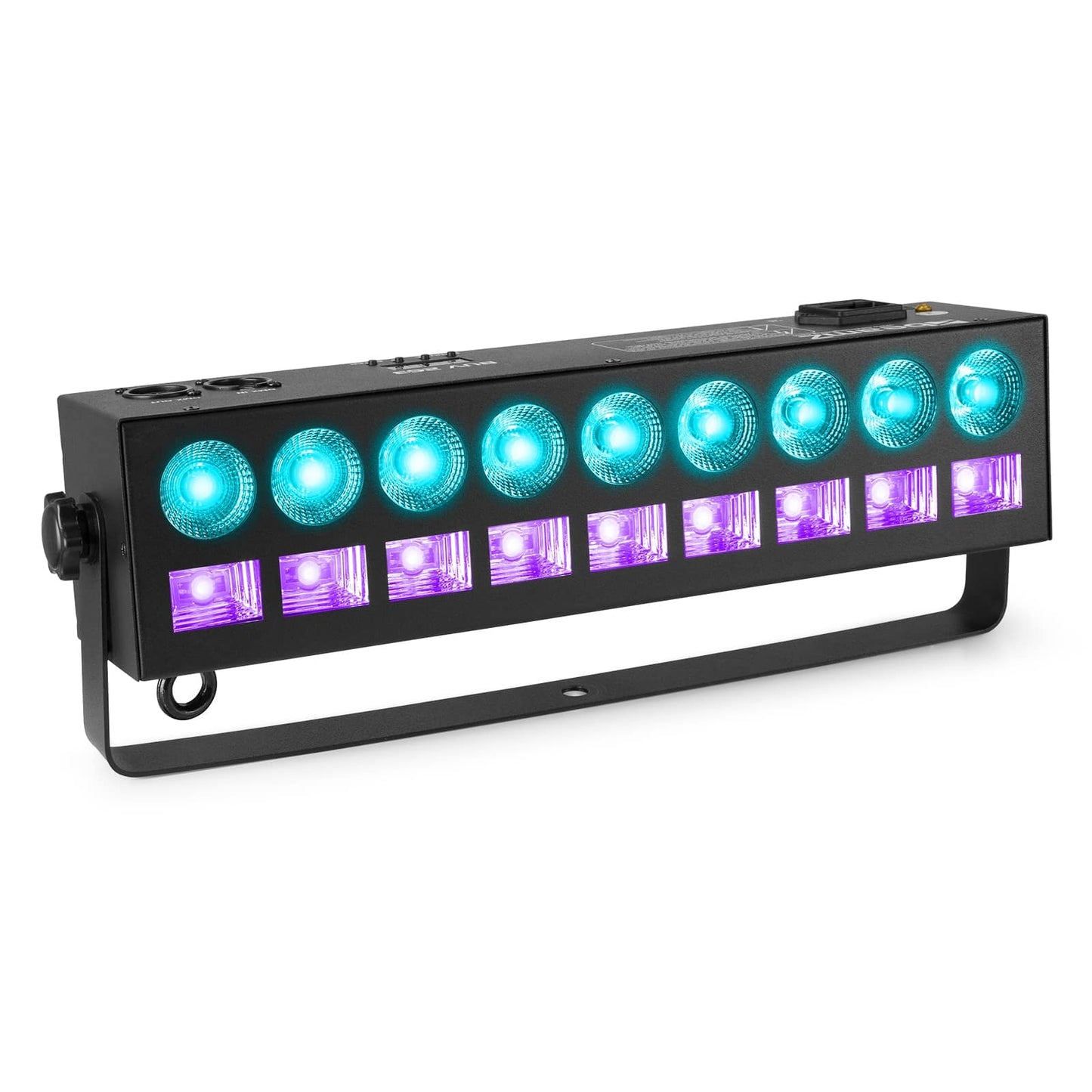 Front angled view of the beamZ LCB99 LED Bar with 9x 6W RGBW LEDs and 9x 3W UV LEDs for dynamic lighting effects 3.