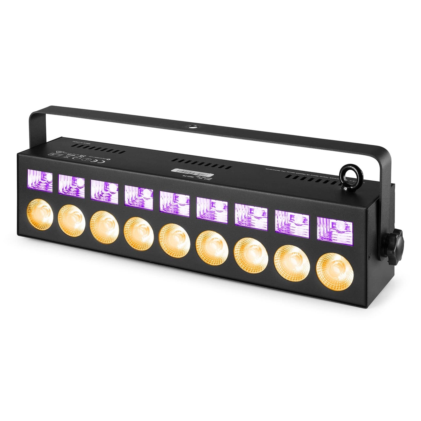 Front angled view of the beamZ LCB99 LED Bar with 9x 6W RGBW LEDs and 9x 3W UV LEDs for dynamic lighting effects 5.