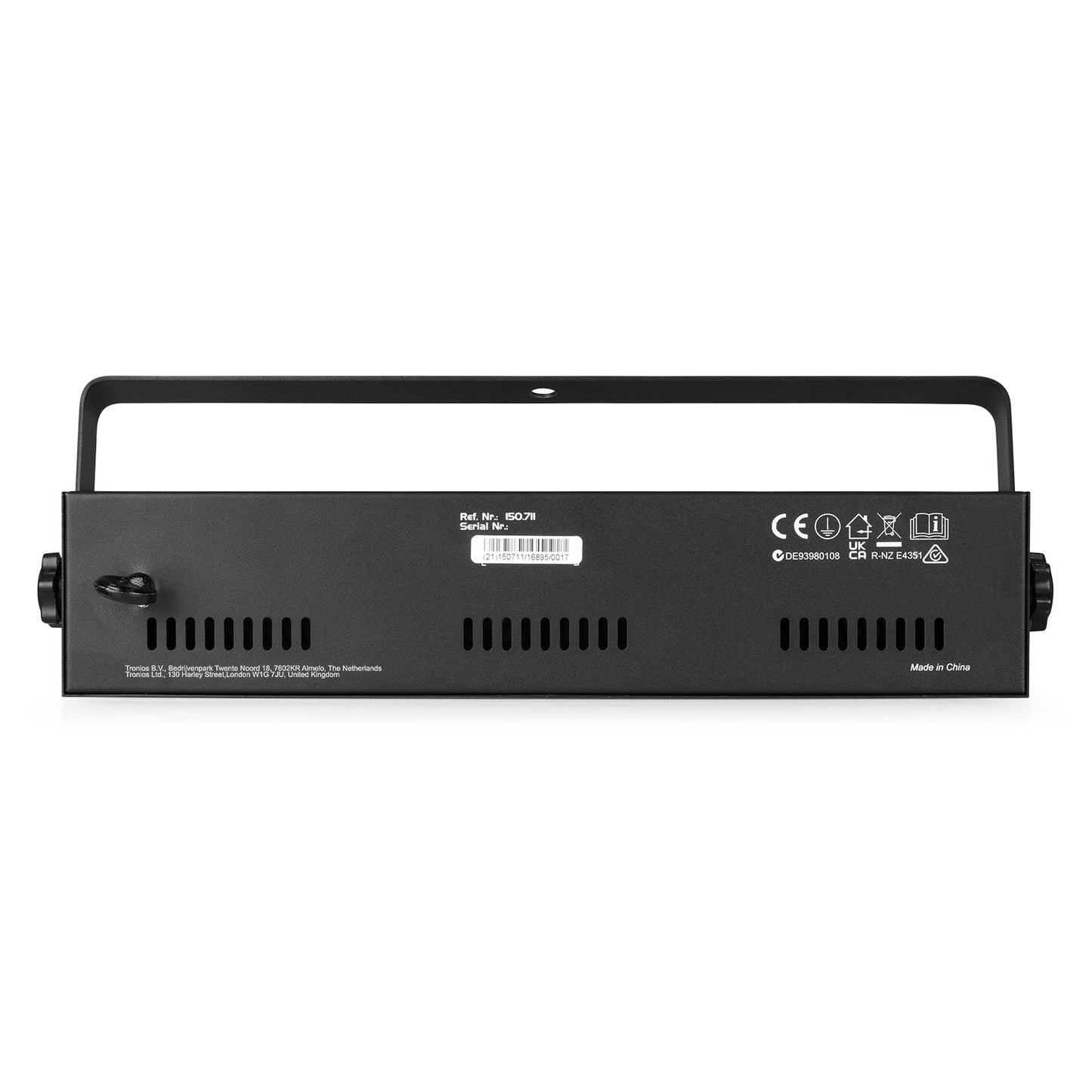 Bottom view of the beamZ LCB99 LED Bar with 9x 6W RGBW LEDs and 9x 3W UV LEDs for dynamic lighting effects.