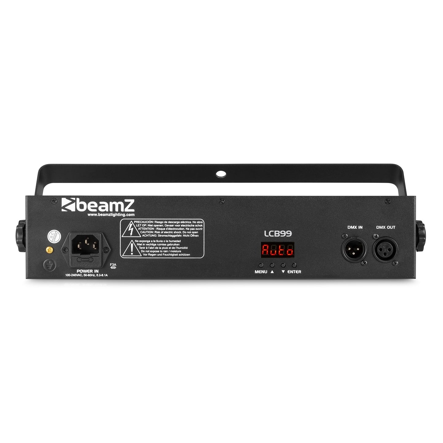 Back view of the beamZ LCB99 LED Bar with 9x 6W RGBW LEDs and 9x 3W UV LEDs for dynamic lighting effects.