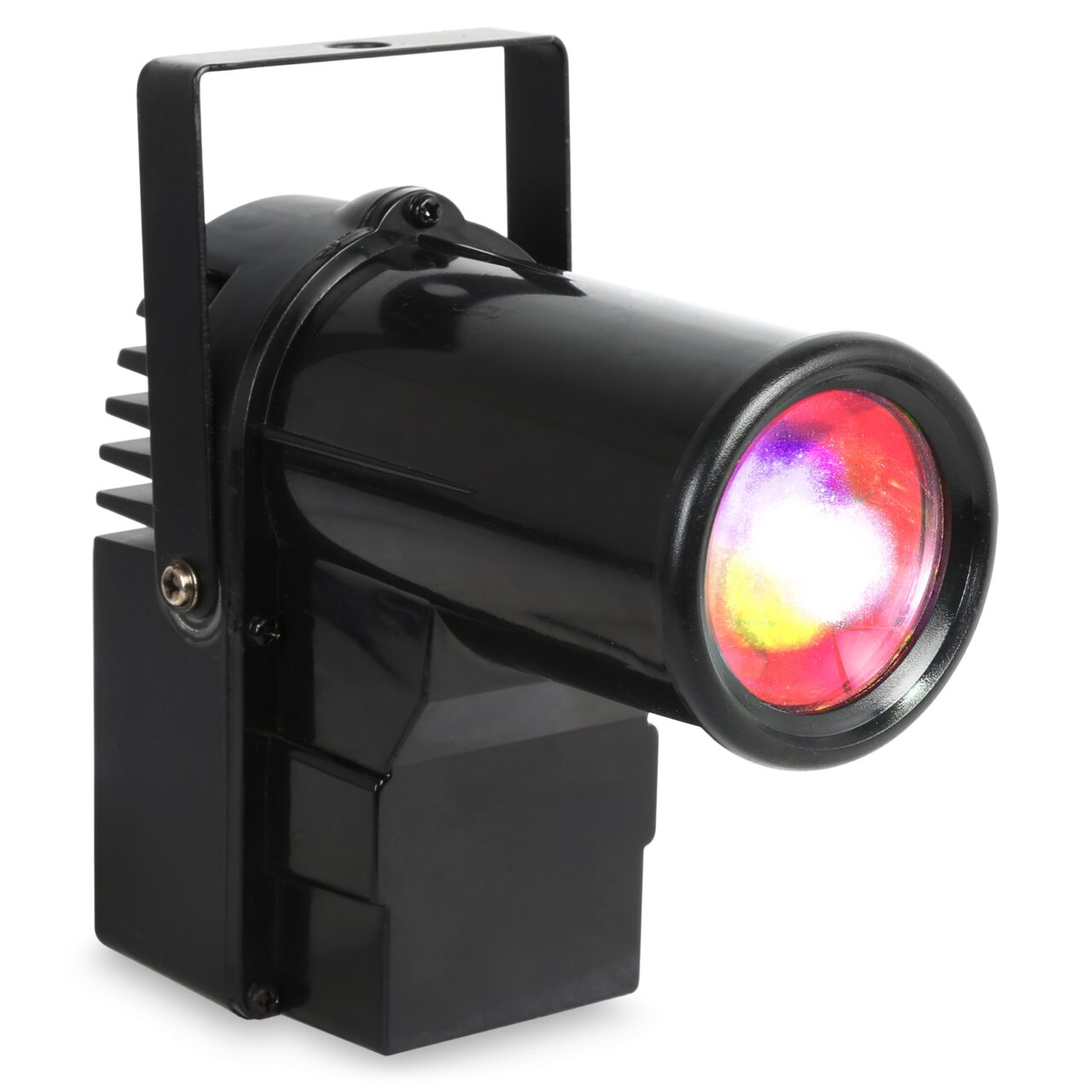 Angled view of the beamZ PS10W LED Pin Spot with 10W RGBW color mixing and DMX control 1.
