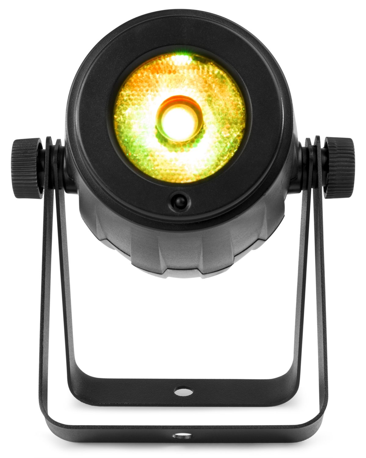 Front view of the beamZ PS12W LED Spot with 12W RGBW color mixing and remote control in yellow 1.