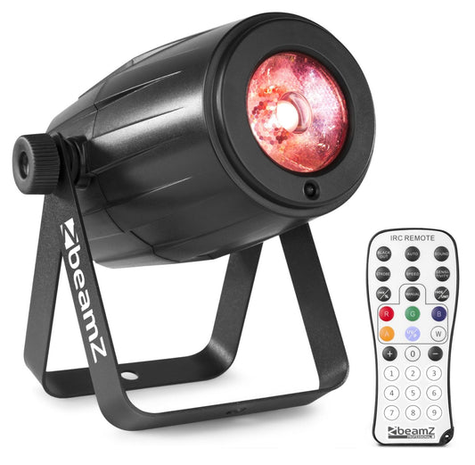 Front view of the beamZ PS12W LED Spot with 12W RGBW color mixing and remote control Red 3.