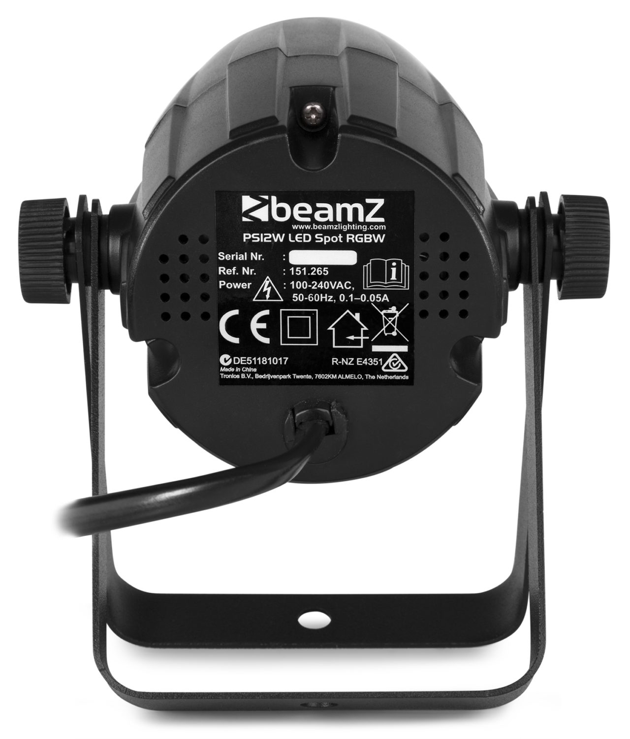 Back view of the beamZ PS12W LED Spot with 12W RGBW color mixing and remote control.