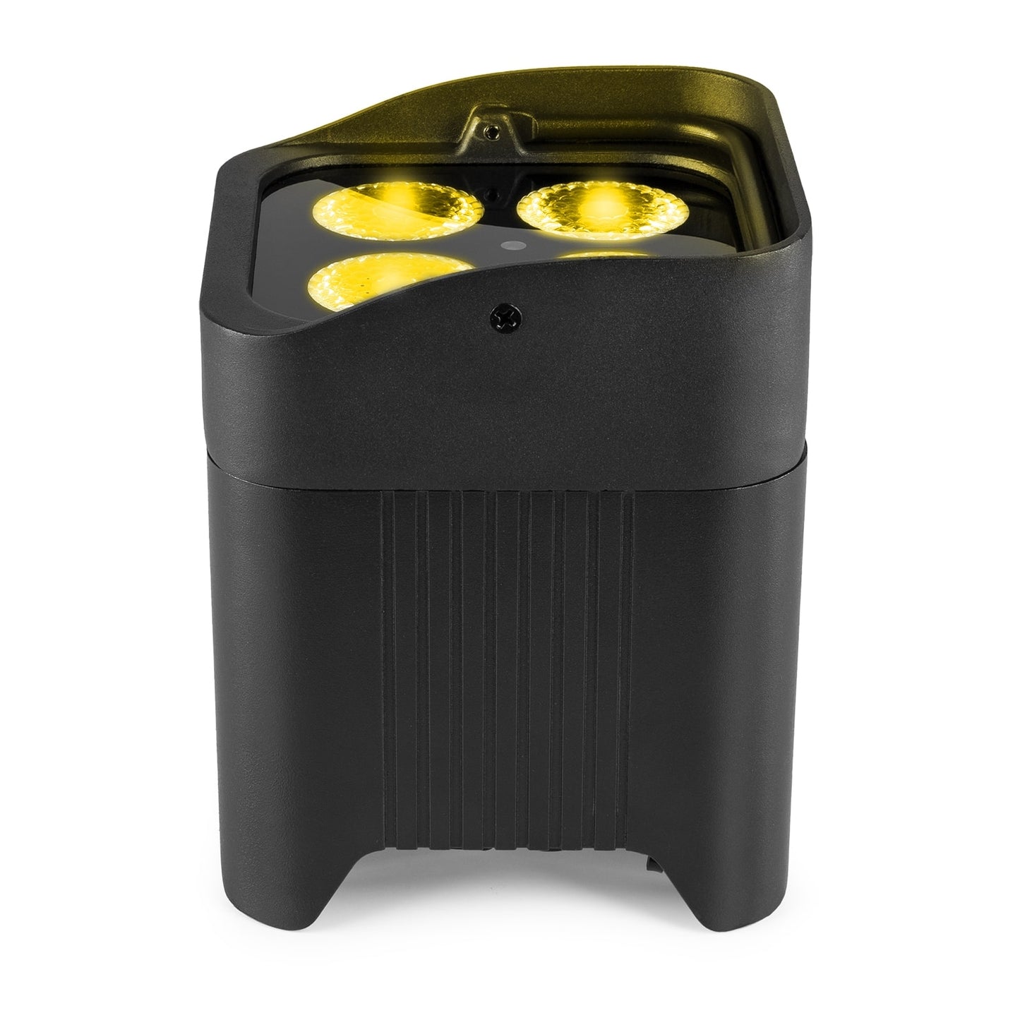 Side view of the beamZ Pro BBP54 Battery Uplight Par with 4x 12W 6-in-1 RGBAW-UV LEDs, wireless-DMX, and replaceable battery in Yellow.
