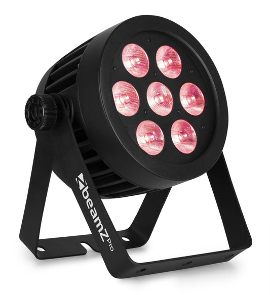 Angled view of the beamZ Pro BWA530 Aluminium IP65 LED PAR 7x 10W 4-in-1 for Outdoor Lighting 1.
