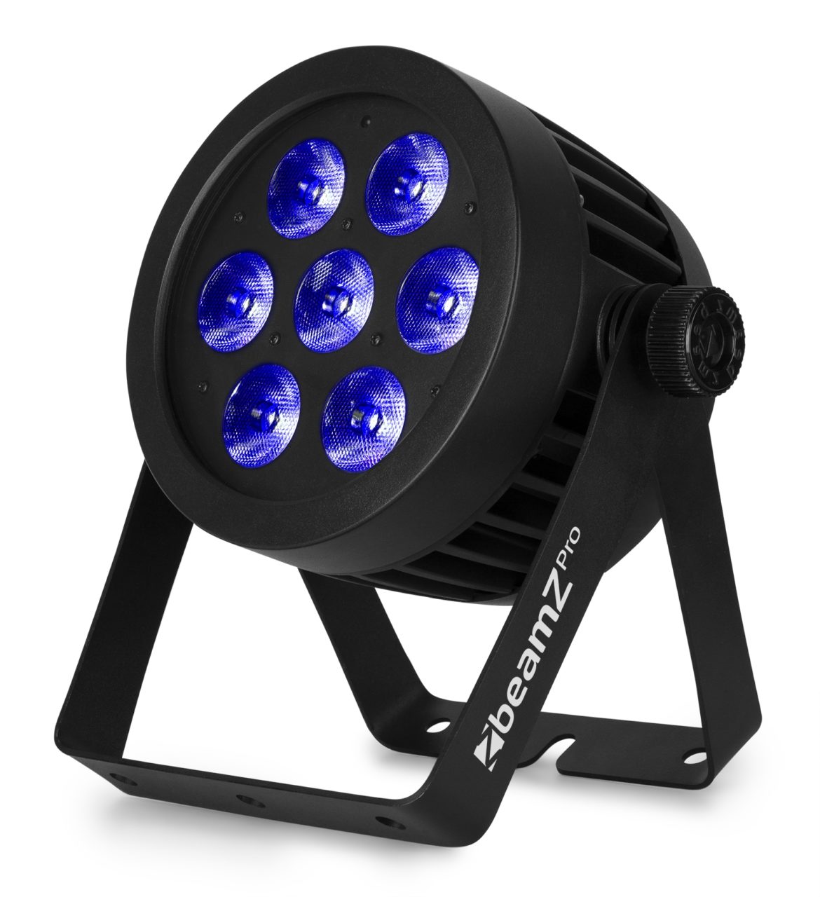 Angled view of the beamZ Pro BWA530 Aluminium IP65 LED PAR 7x 10W 4-in-1 for Outdoor Lighting 2.