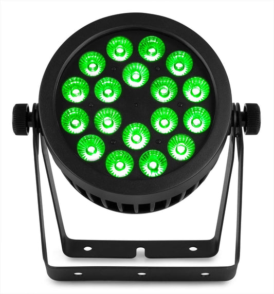 Front view of the beamZ Pro BWA536 Aluminium IP65 LED PAR 18x 12W 4-in-1 for Outdoor Lighting in Green.
