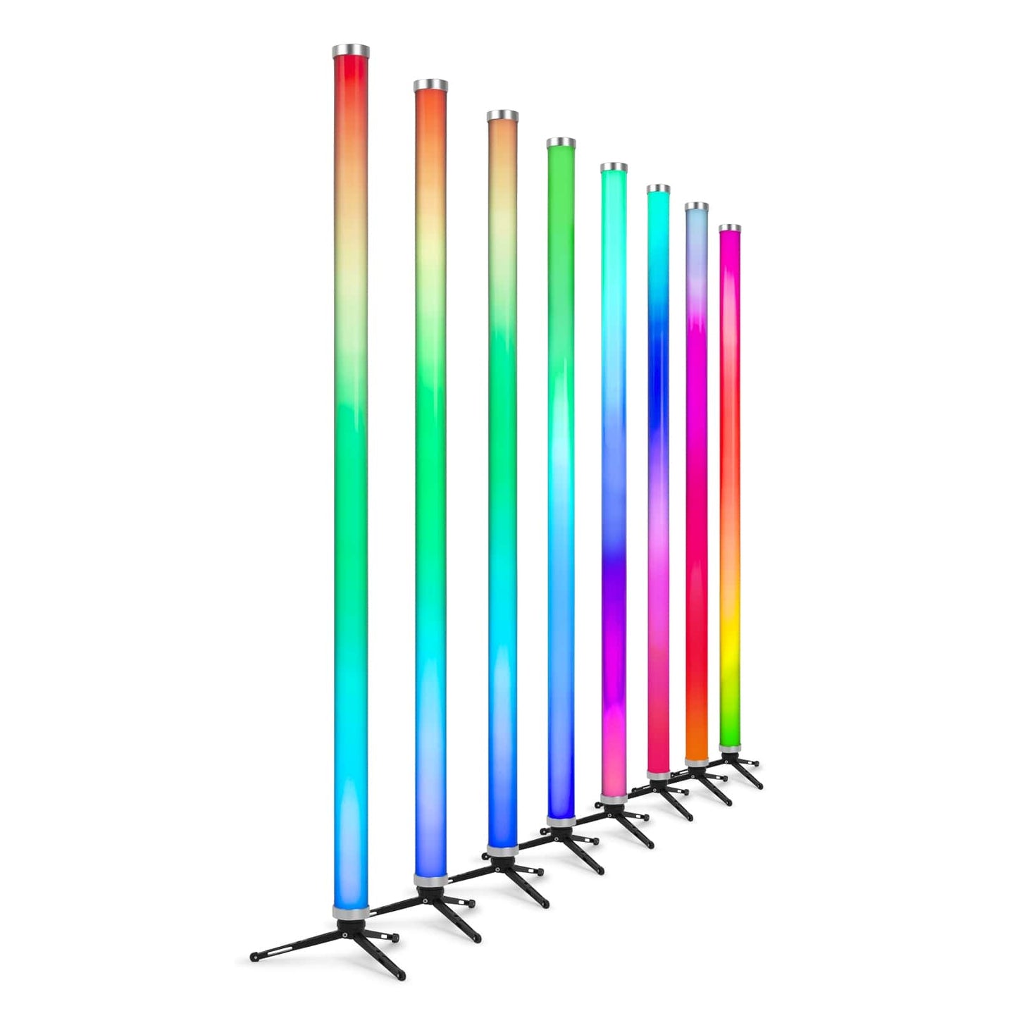 Angled view of the 8 RGBW LED tubes, IP65 weatherproof, and wireless control 1.