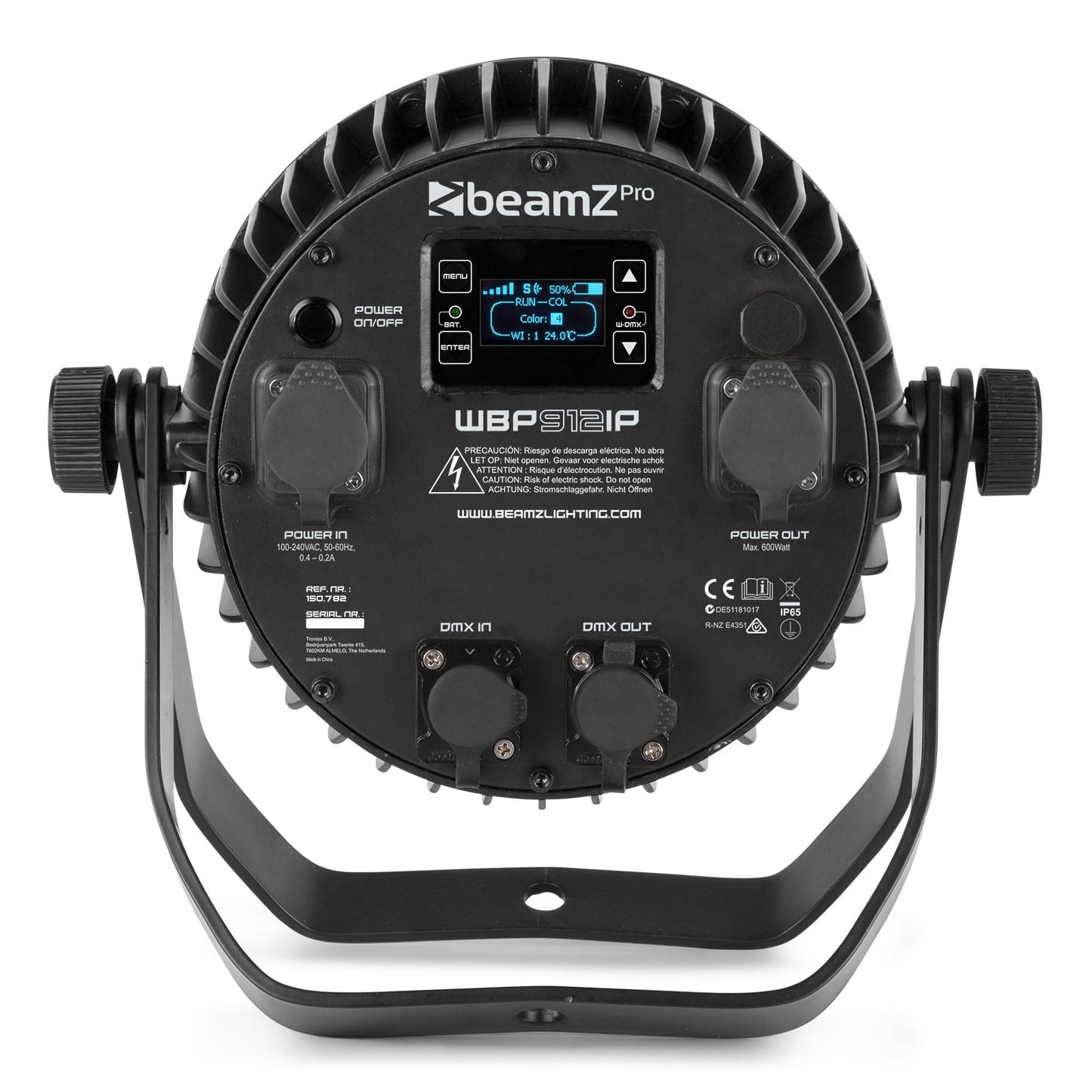 Back view of the beamZ Pro WBP912IP Aluminium IP65 Battery LED Par with 6-in-1 LEDs.