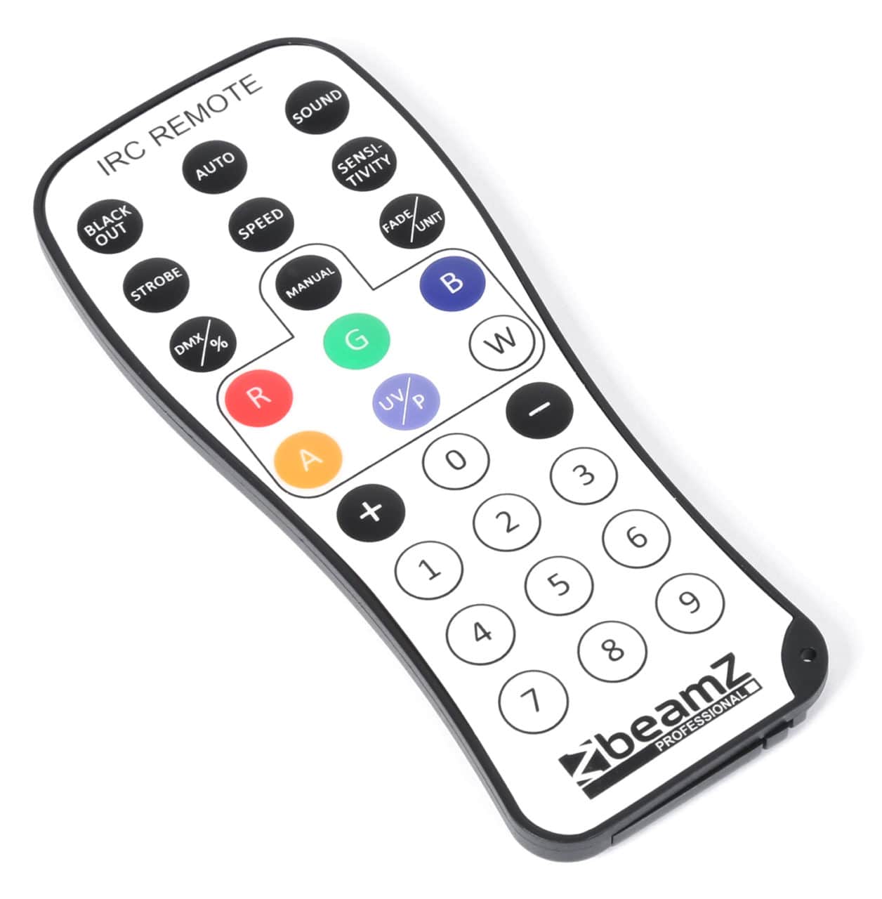 Top view of the remote for the beamZ SlimPAR30 RGB 6x 3W 3-in-1 LEDs for Mobile DJ Lighting.