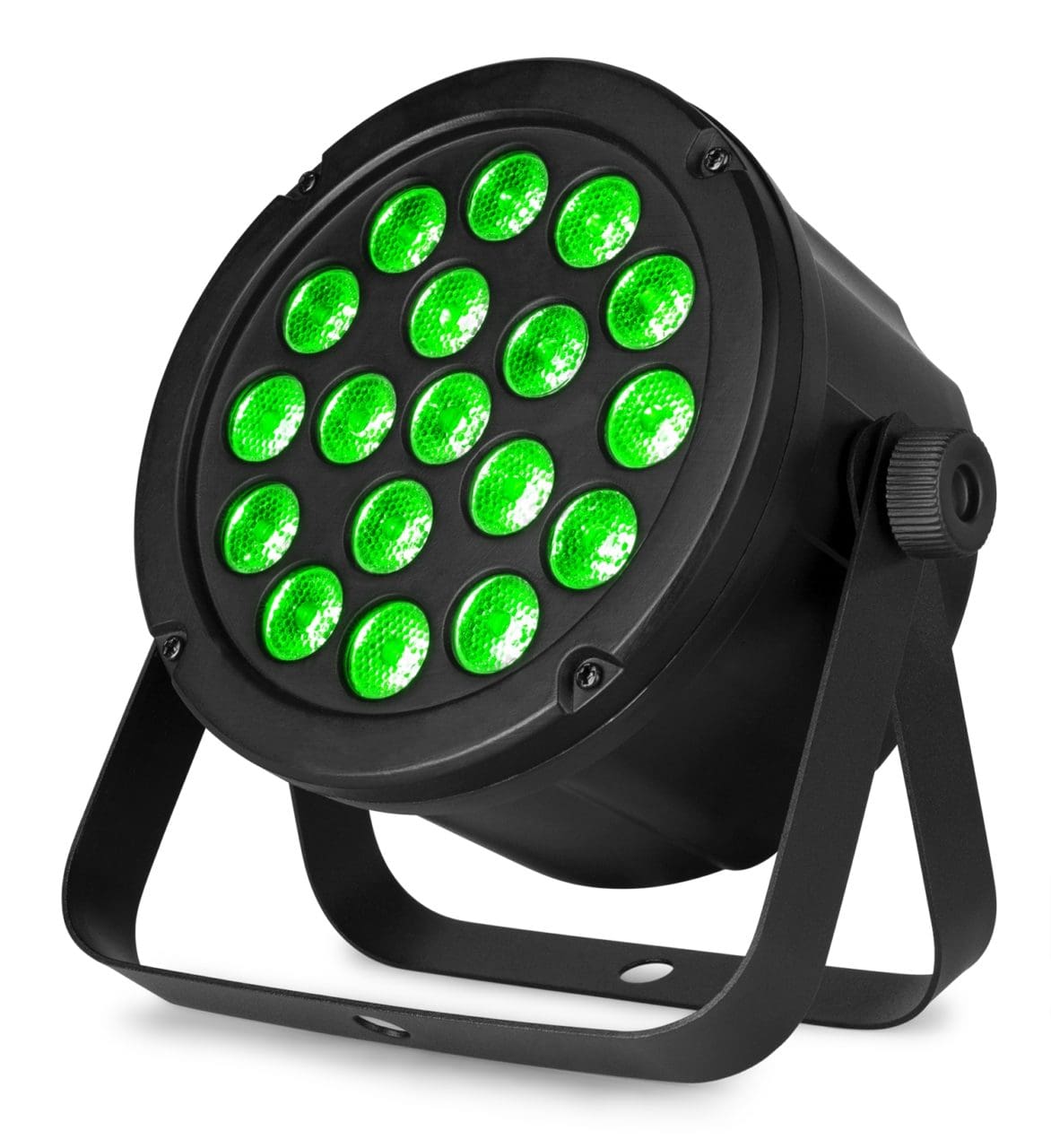 Angled view of the beamZ SlimPAR45 18x 3W 3-in-1 RGB LEDs DMX 1.