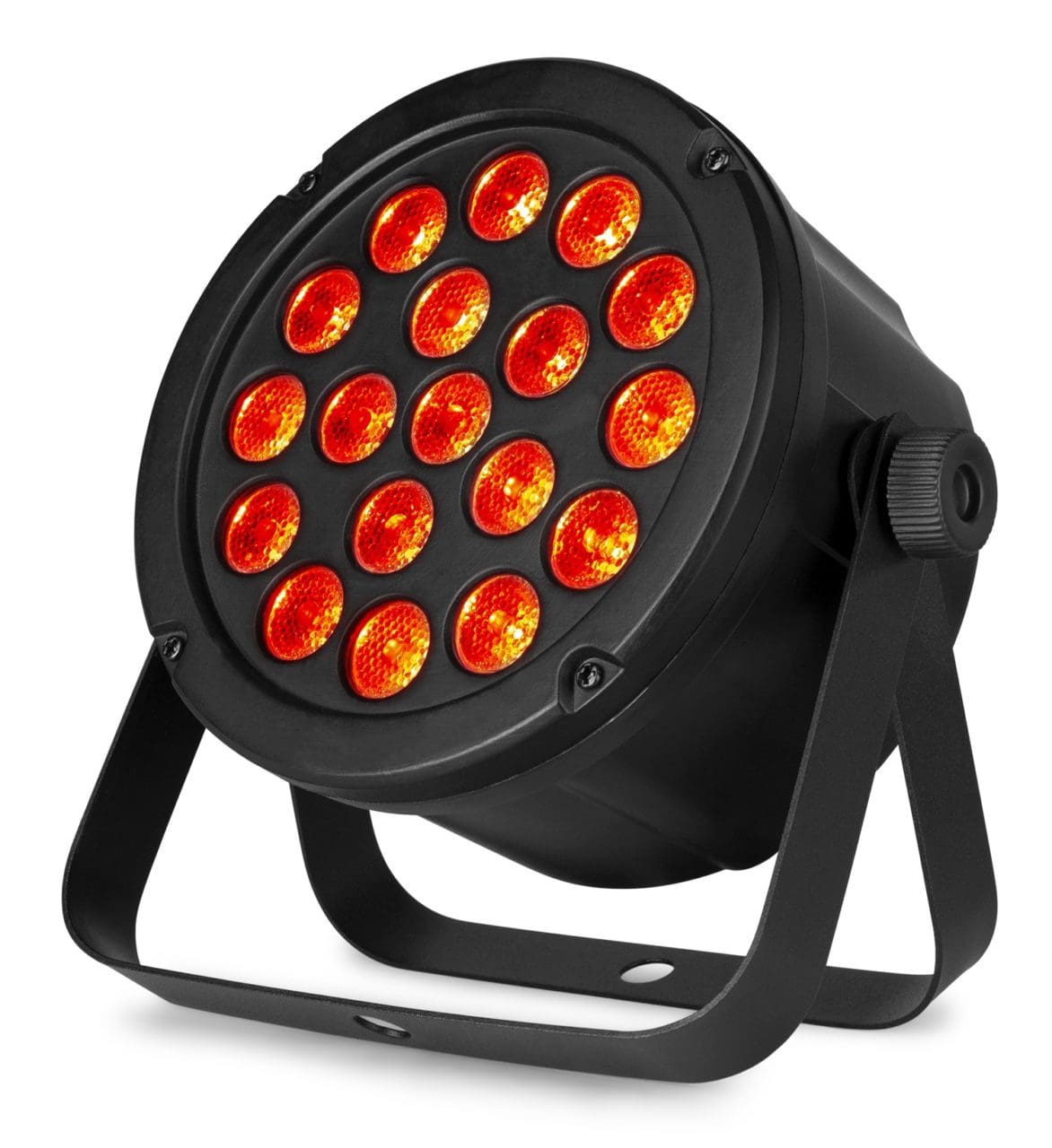 Angled view of the beamZ SlimPAR45 18x 3W 3-in-1 RGB LEDs DMX 2.