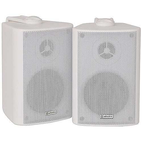 Adastra BC3W pair of 3-inch indoor stereo wall speakers in white, showcasing their sleek design and compact size.