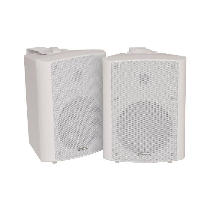 Adastra BC6W 6.5 inch stereo background speakers in white, displayed in a clean and modern setting.