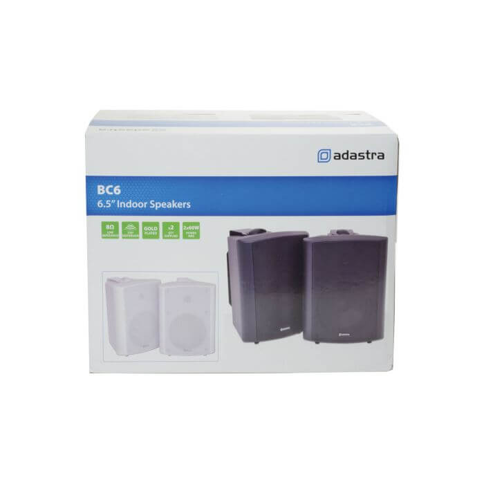 Adastra BC6W 6.5 Inch Stereo Background Speakers in White, displayed as a pair.