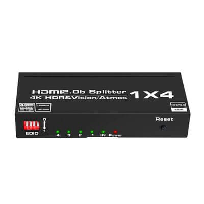 TVA 4K HDMI Splitter 1x4 with Auto EDID for high-performance HDMI signal distribution.