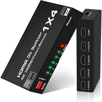 TVA 4K HDMI Splitter 1x4 with Auto EDID, designed for high-performance HDMI signal distribution.