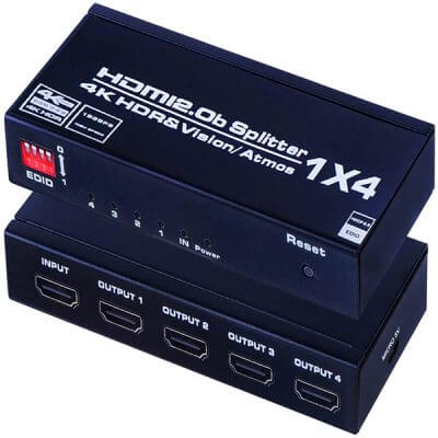 TVA 4K HDMI Splitter 1x4 with Auto EDID, designed for high-performance HDMI signal distribution.
