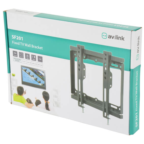 AVLINK SF201 Fixed TV Wall Mount Bracket suitable for 17 to 42 inch screens, showcasing the product design and features.