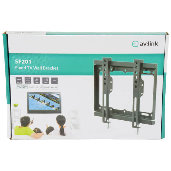 AVLINK SF201 Fixed TV Wall Mount Bracket designed for 17 to 42 inch screens, showcasing its sturdy design and mounting capabilities.