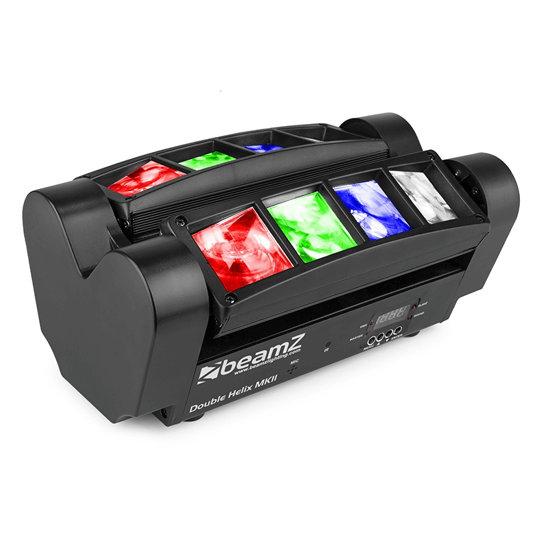 BEAMZ MHL820 Double Helix 8x 3W RGBW LED DMX Lighting Effect showcasing vibrant RGBW lighting design.