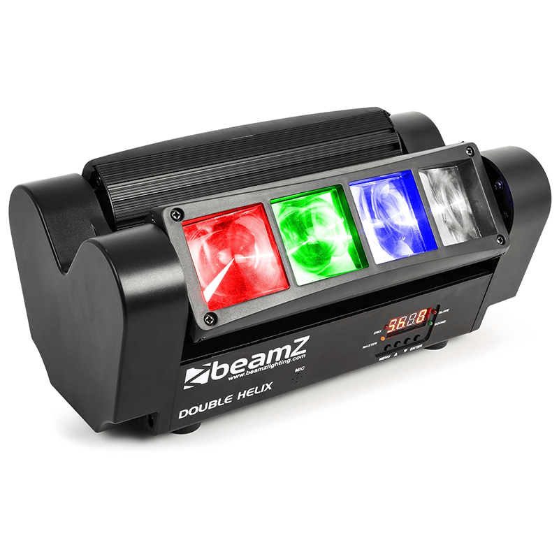 BEAMZ MHL820 Double Helix 8x 3W RGBW LED DMX lighting effect showcasing colorful lighting patterns.