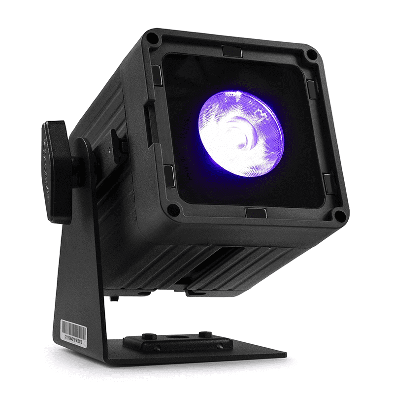 BEAMZ KUBE20BK Linkable Battery Uplight Outdoor showcasing a 20W RGBWA-UV LED designed for events and parties.