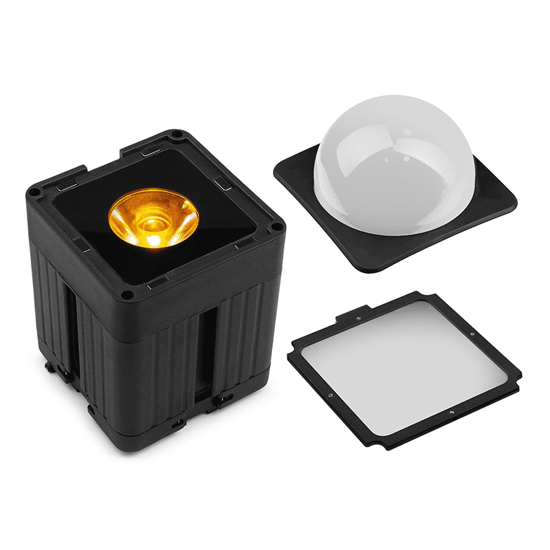BEAMZ KUBE20BK Linkable Battery Uplight Outdoor featuring 20W RGBWA-UV LED lights, ideal for events and parties.