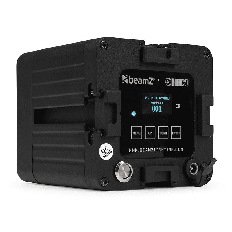 BEAMZ KUBE20BK Linkable Battery Uplight Outdoor featuring 20W RGBWA-UV LED, ideal for events and parties.