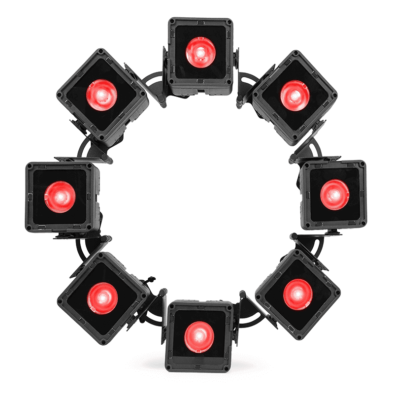 BEAMZ KUBE20BK Linkable Battery Uplight Outdoor featuring 20W RGBWA-UV LED, ideal for events and parties.